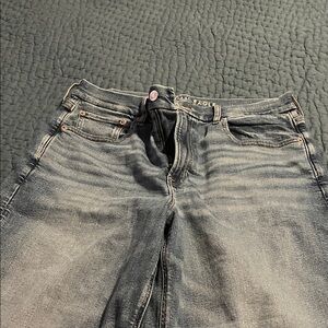 Women’s medium blue wash curvy super high rise baggy straight jeans